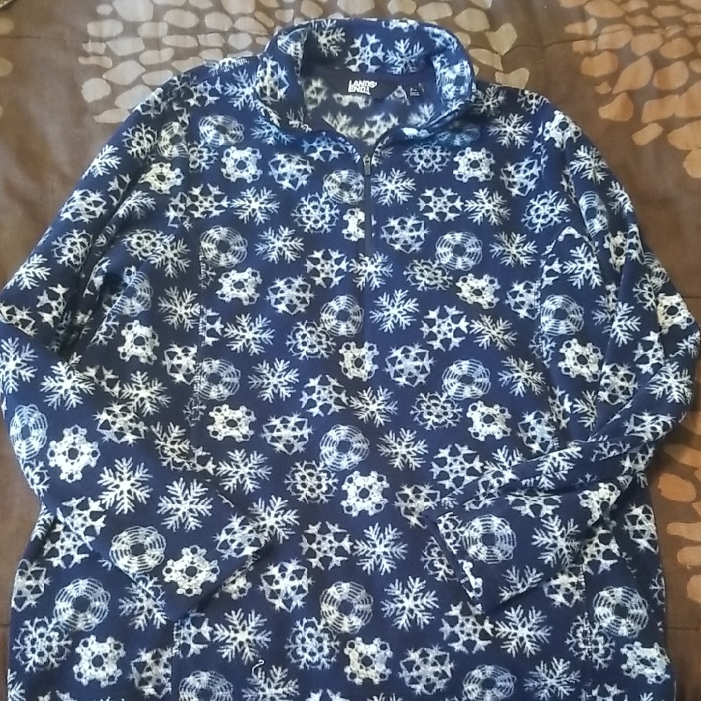 Lands' End Blue and White Snowflake Sweatshirt